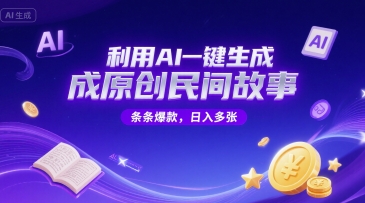 利用AI一键生成原创民间故事，无限制生成，条条爆款，日入多张-轻创副业圈