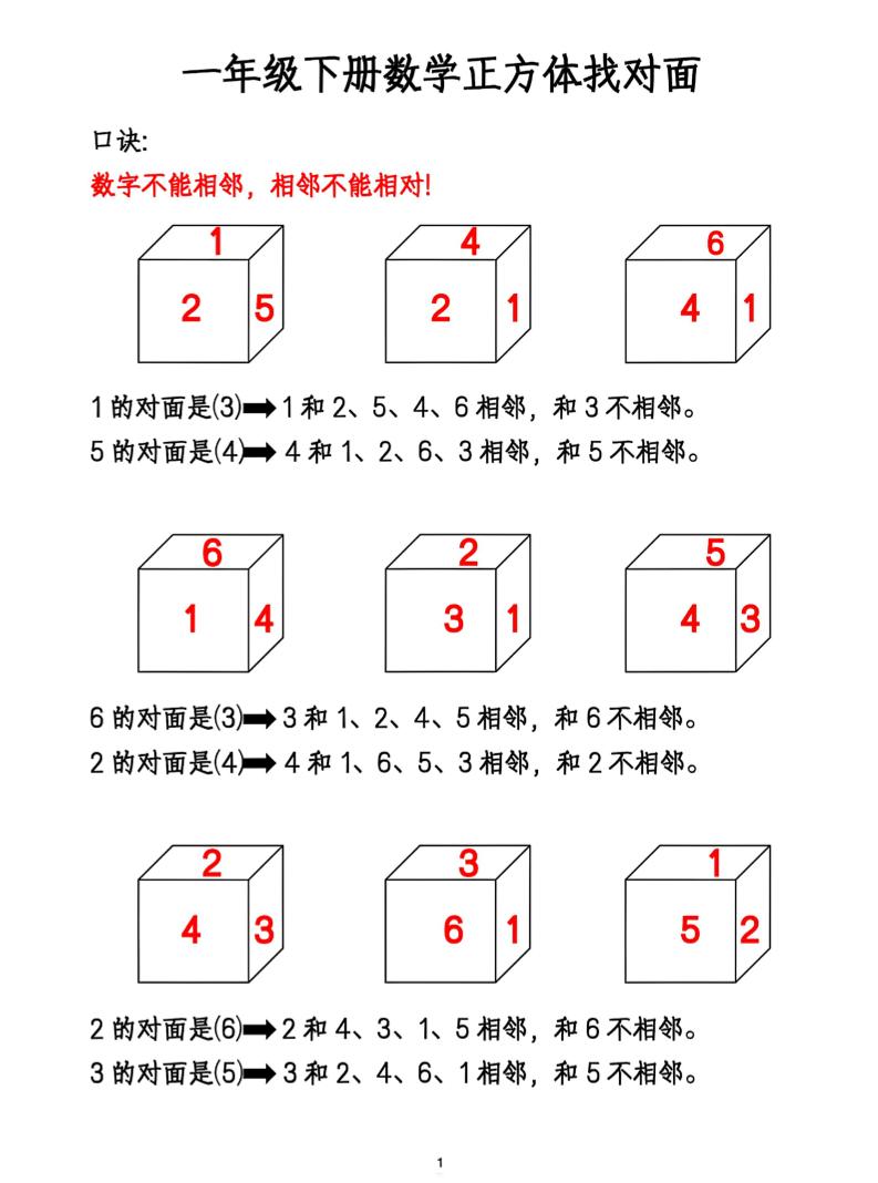 一年级下册数学正方体找对面-轻创副业圈