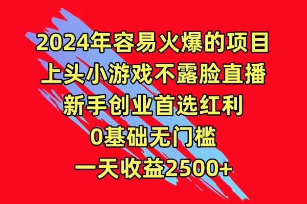 2024年容易火爆的项目，上头小游戏不露脸直播，新手创业首选红利，0基础无门槛，一天收益2500+-轻创副业圈