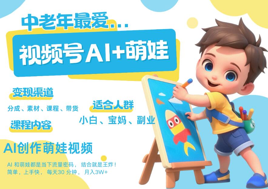 AI+萌娃，又一爆款密码，小白3步上手，爆款率80%，每天十分钟，轻松AI变现萌娃搞钱！月入5W，抓紧学！-轻创副业圈