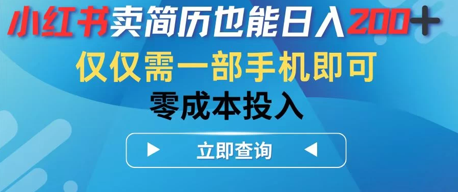 小红书卖简历也能日入200+，仅需一部手机即可，零成本投入-轻创副业圈