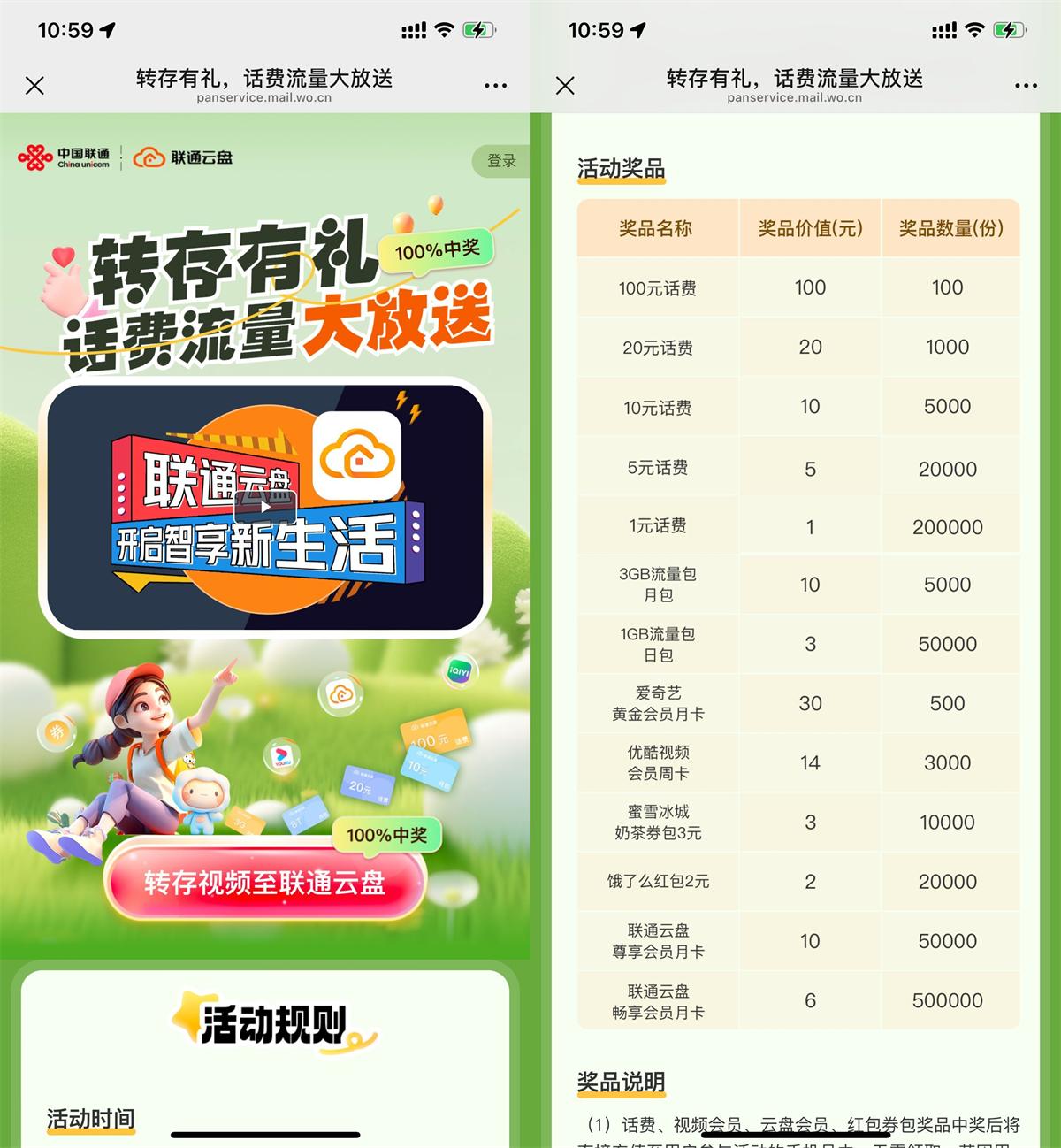 联通云盘转存抽1~100亓话费-轻创副业圈