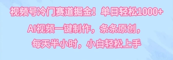 视频号冷门赛道掘金！单日轻松1000+，AI视频一键制作，条条原创，每天半小时，小白轻松上手-轻创副业圈