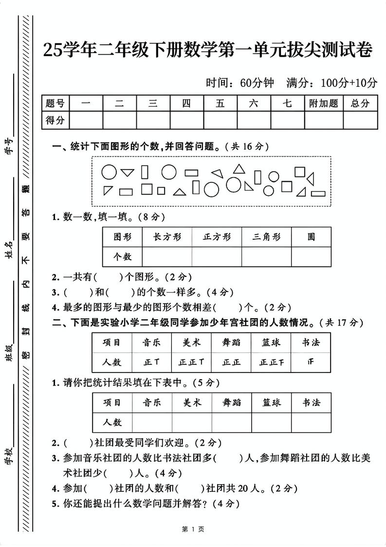 25二下数学第一单元拔尖测试卷1（含答案5页）人教-轻创副业圈