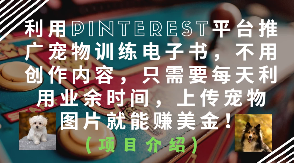 利用Pinterest平台推广宠物训练电子书，不用创作内容，只需要每天利用业余时间，上传宠物图片就能赚美金！-轻创副业圈