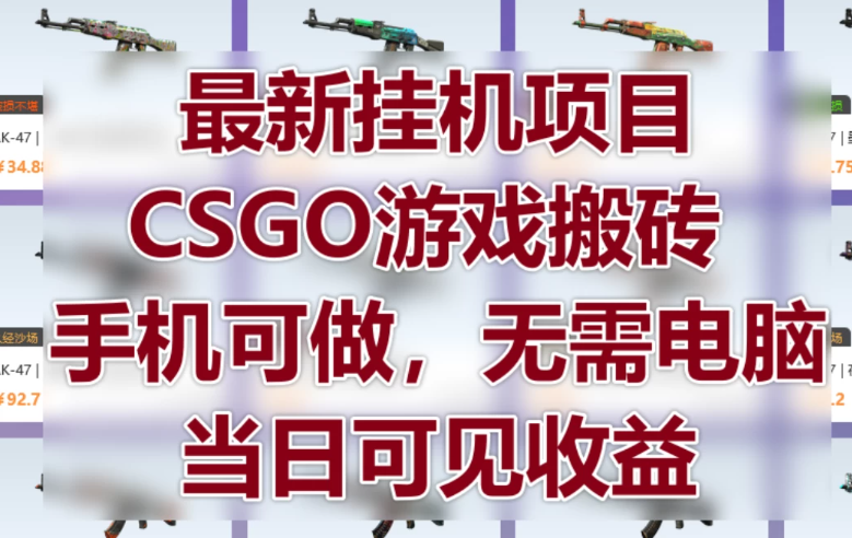 最新挂机项目，CSGO游戏搬砖，手机可做，无需电脑，当日见收益-轻创副业圈