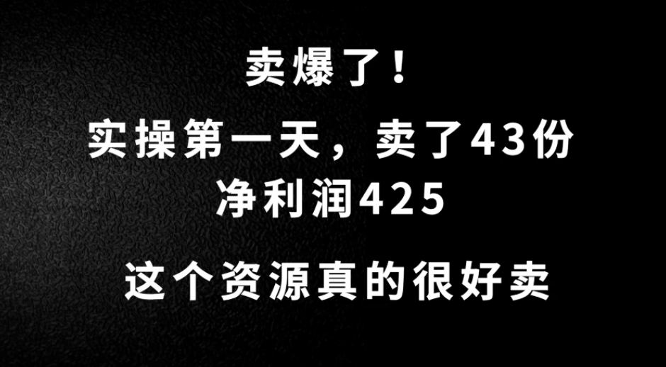 这个资源，需求很大，实操第一天卖了43份，净利润425-轻创副业圈