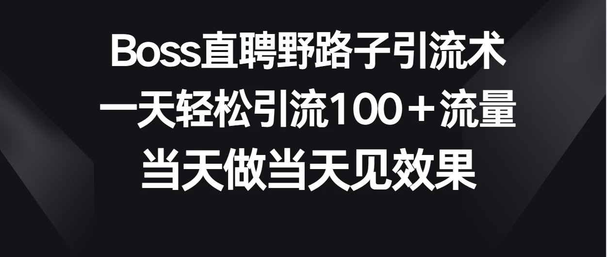 Boss直聘野路子引流术，一天轻松引流100+流量，当天做当天见效果-轻创副业圈