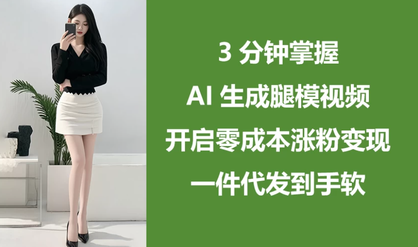 3分钟掌握AI生成腿模视频，开启0成本涨粉变现，一件代发到手软-轻创副业圈
