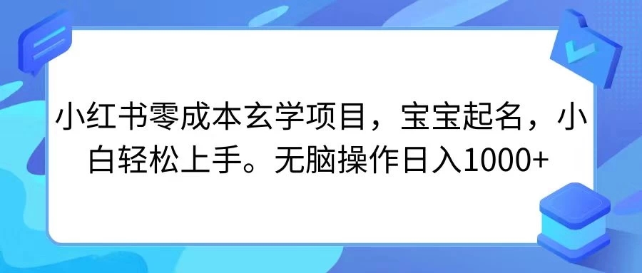 小红书零成本玄学项目，宝宝起名，小白轻松上手，无脑操作日入1000+-轻创副业圈