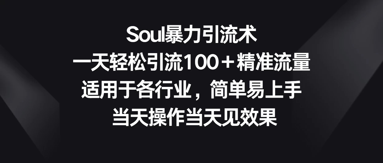 Soul暴力引流术，一天轻松引流100＋精准流量，适用于各行业，简单易上手 当天操作当天见效果-轻创副业圈