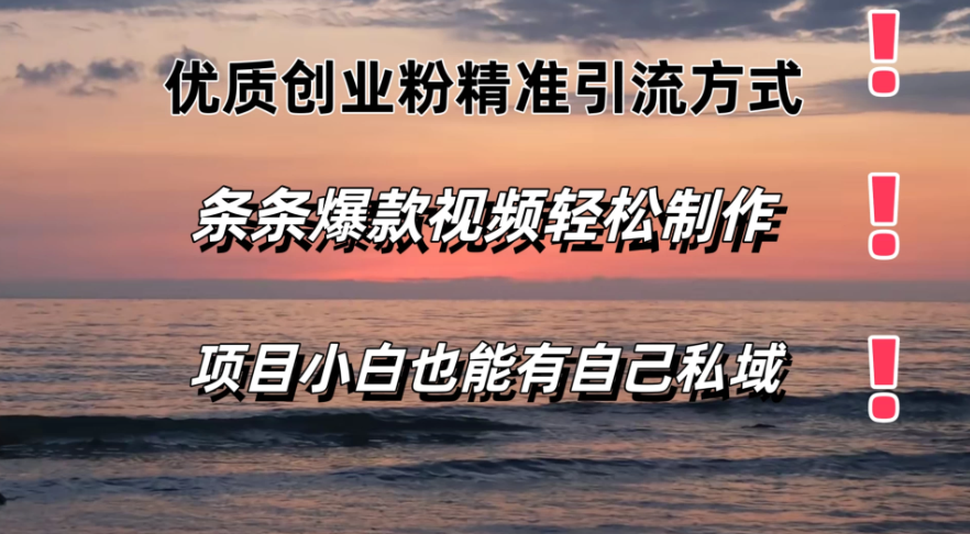 优质创业粉精准引流方式，条条视频爆款，小白也能轻松拥有自己的私域！！！-轻创副业圈