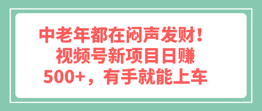 中老年都在闷声发财！视频号新项目日赚500+，有手就能上车-轻创副业圈