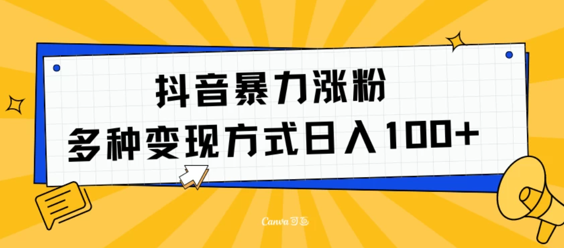 抖音暴力涨粉：多种方式变现 轻松日入100+-轻创副业圈