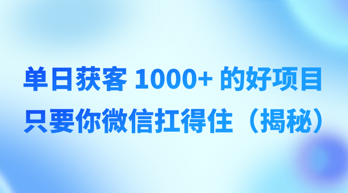 单日获客 1000+ 的好项目，只要你微信扛得住（揭秘）-轻创副业圈