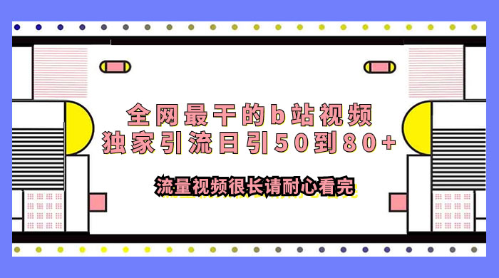 全网最干的 B 站视频独家引流，日引 50~80+ 流量-轻创副业圈