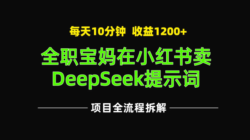 全职宝妈在小红书卖DeepSeek提示词，一天收益1200+-轻创副业圈