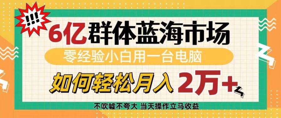 6亿群体蓝海市场，零经验小白用一台电脑，如何轻松月入2万+-轻创副业圈