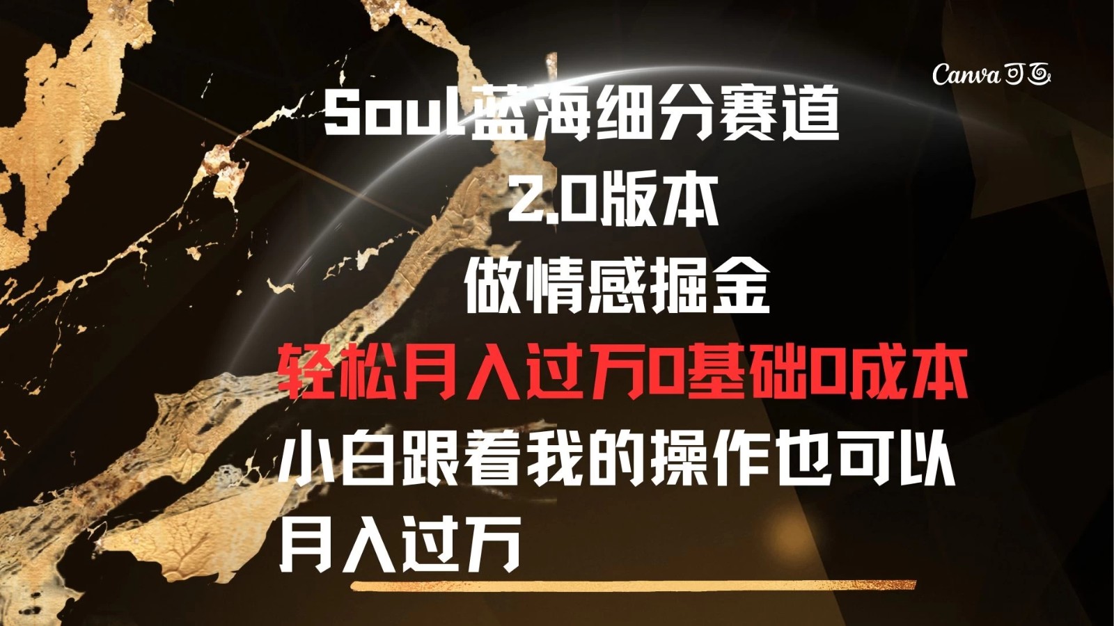 Soul蓝海细分赛道，2.0版本，做情感掘金，轻松月入过万，0基础，0成本，小白跟着我的操作也可以月入过万-轻创副业圈