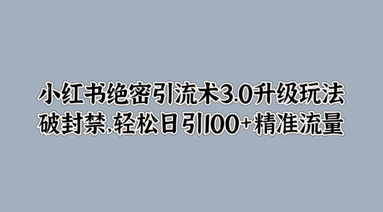 小红书绝密引流术3.0升级玩法，破封禁，轻松日引100+精准流量-轻创副业圈