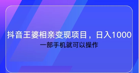 抖音王婆相亲变现私域项目，日入1000+ 一部手机就可操作-轻创副业圈