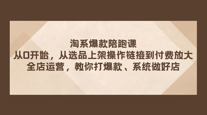 淘系爆款陪跑课：从选品上架操作链接到付费放大、全店运营、打爆款、系统做好店-轻创副业圈