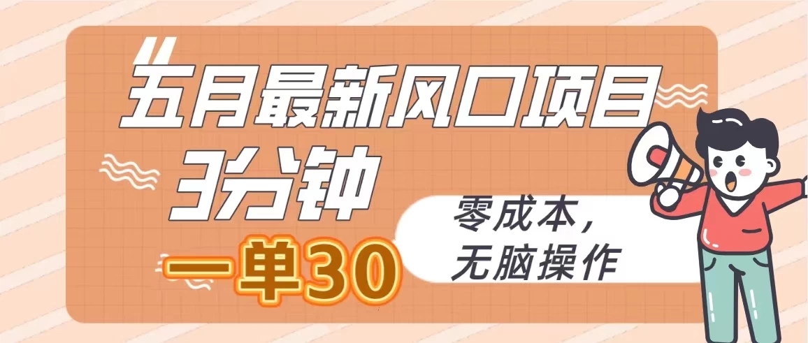 五月最新风口项目，3分钟一单30，无脑操作，零成本-轻创副业圈