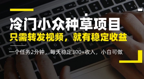 冷门小众种草项目，只需转发视频，每天就有稳定收益，无门槛，每天稳定3张+收入，小白可做-轻创副业圈