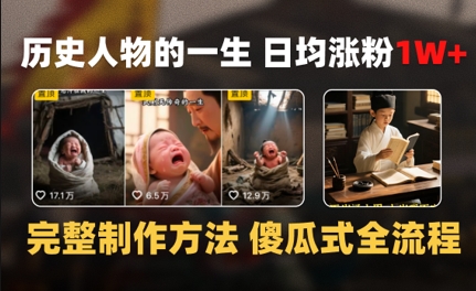 历史人物的一生 日均涨粉1W+，完整制作方法 傻瓜式全流程-轻创副业圈
