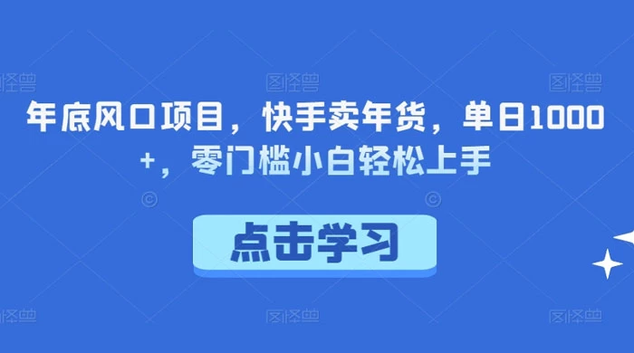 年底风口项目，快手卖年货，单日 1000+，零门槛小白轻松上手-轻创副业圈