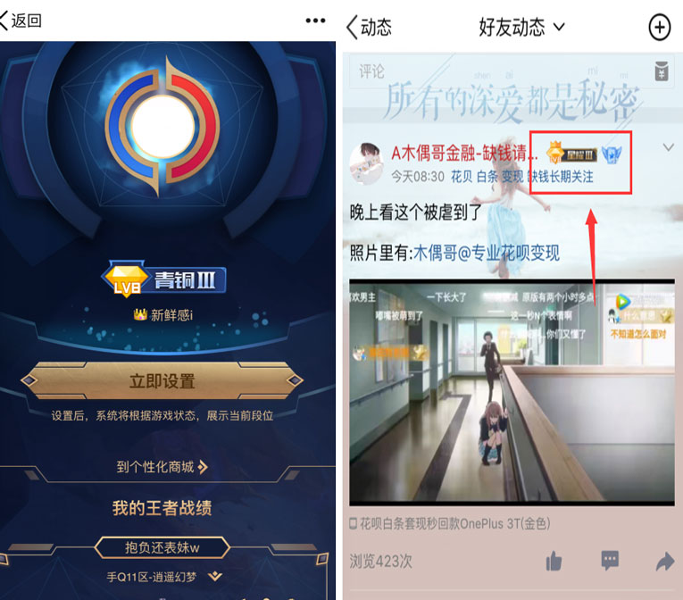 QQ空间已经完美显示王者段位-轻创副业圈