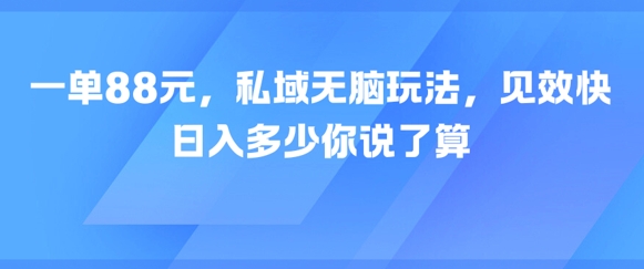 一单88元，私域无脑玩法，见效快，日入多少你说了算-轻创副业圈