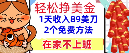 在家不上班，轻松挣美金， 1天收入89美刀，2个免费方法，懒人捡钱-轻创副业圈