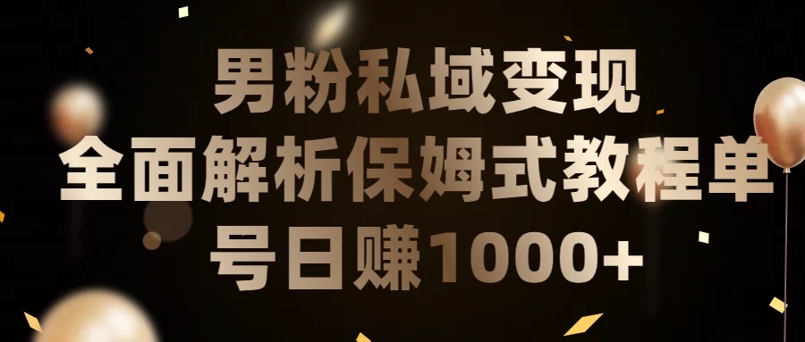 男粉私域变现全面解析，保姆式教程，单号日赚1000+-轻创副业圈