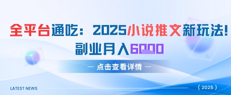 全平台通吃：2025小说推文新玩法，副业月入6k-轻创副业圈
