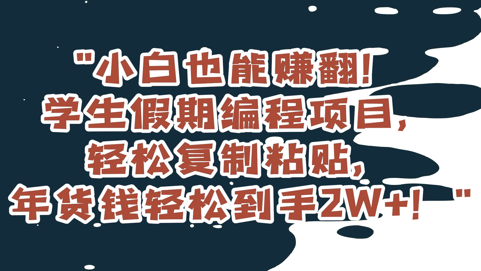 小白也能赚翻！学生假期编程项目，轻松复制粘贴，年货钱轻松到手2W+-轻创副业圈