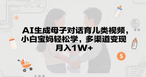 AI生成母子对话育儿类视频，小白宝妈轻松学，多渠道变现，月入1W+-轻创副业圈