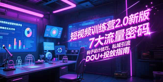 短视频训练营2.0新版，7大流量密码/钩子设计技巧/私域引流/DOU+投放指南-轻创副业圈