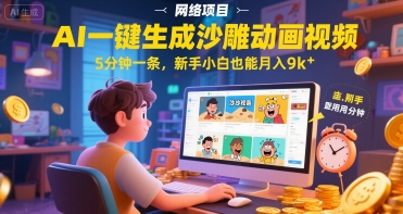AI一件生成沙雕动画视频，5分钟一条，新手小白也能月入9k+-轻创副业圈