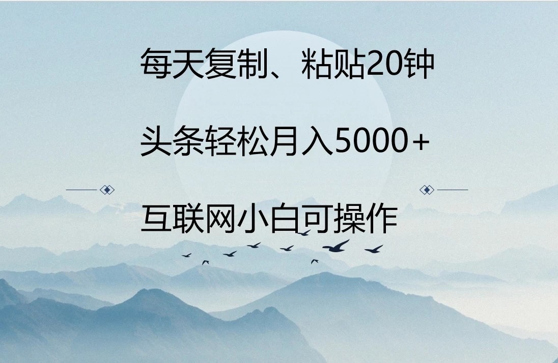 每天复制、粘贴20分钟 头条轻松月入5000+  有手就可轻松操作-轻创副业圈