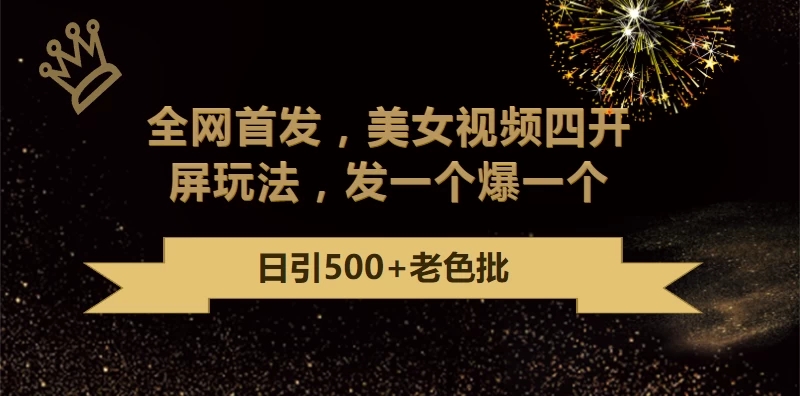 最新成人引流玩法，美女视频四开屏玩法，发一个爆一个，日引流500+精准-轻创副业圈