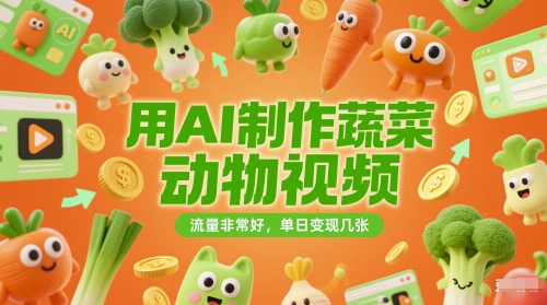 用AI制作蔬菜动物视频，流量非常好，单日变现几张-轻创副业圈