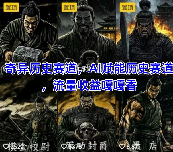 抖音奇异历史赛道，AI赋能历史赛道，流量收益嘎嘎香，狂撸伙伴计划-轻创副业圈