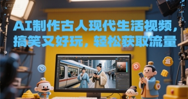 AI制作古人现代生活视频，搞笑又好玩，轻松获取流量-轻创副业圈