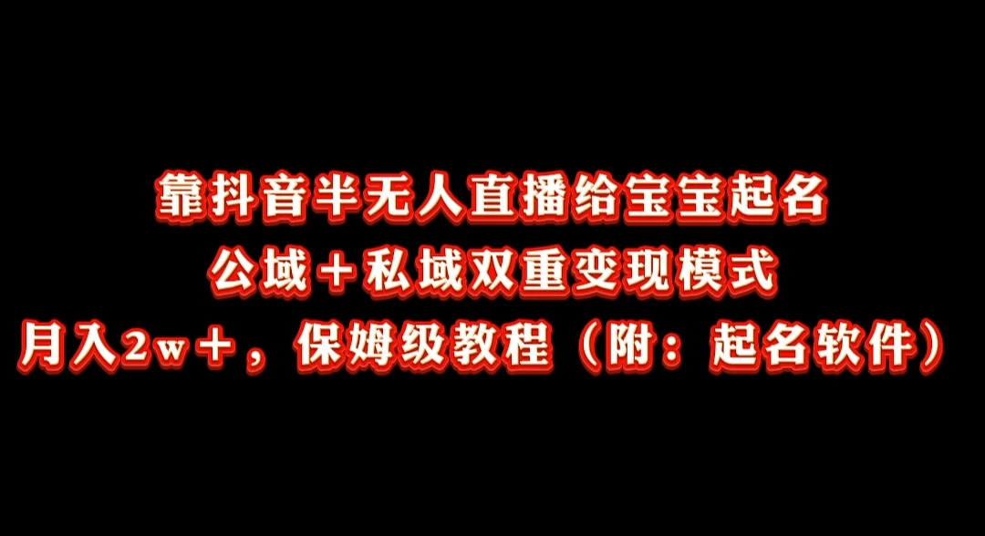 靠抖音半无人直播给宝宝起名，公域＋私域双重变现模式， 月入20000＋，保姆级教程（附：起名软件）-轻创副业圈