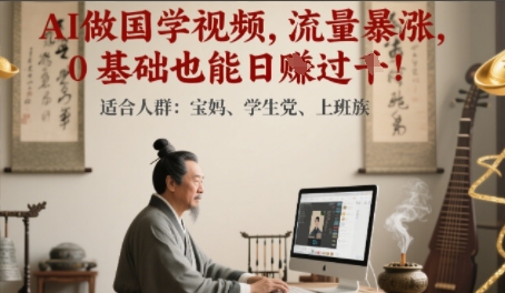 AI做国学视频，流量暴涨 ，0 基础也能日入多张-轻创副业圈