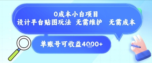 0成本小白项目，设计平台贴图玩法，无需维护，无需成本，单账号单月可产生收益4k+-轻创副业圈