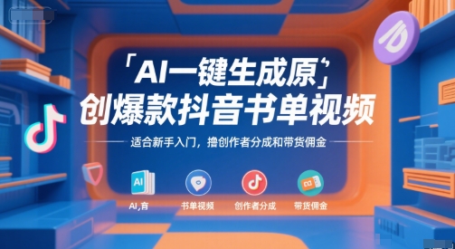 AI一键生成原创爆款抖音书单视频，适合新手入门，撸创作者分成和带货佣金【揭秘】-轻创副业圈