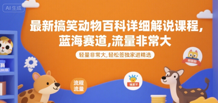 最新搞笑动物百科详细解说课程，蓝海赛道，流量非常大，轻松签独家进精选-轻创副业圈