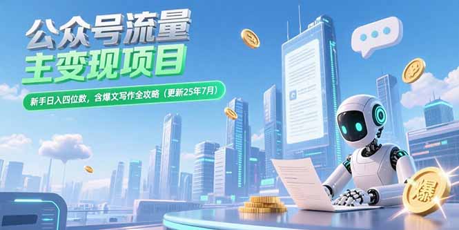 公众号流量主变现项目，新手日入四位数，含爆文写作全攻略(更新25年7月-轻创副业圈
